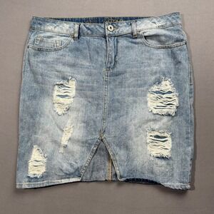 Vanilla Star Denim Skirt Distressed Ripped Mini Blue Jean Skirt‎ Size 13/14